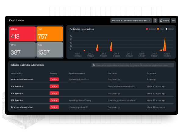 New Relic product screen capture depicting Interactive Application Security Testing