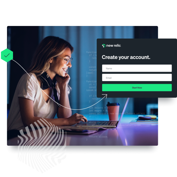 Woman on computer signing up for New Relic