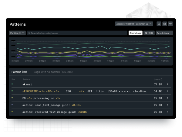 Bildschirm mit Log-Mustern zum Filtern von Logs