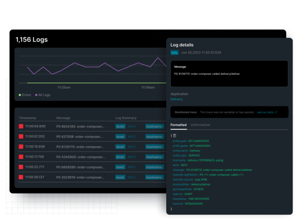 Visão de logs de um explorador de entidades