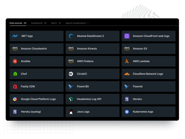 Data onboarding screen with data sources to ingest in New Relic