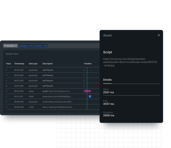 Dashboard, auf dem Session Replays und Telemetriedaten verknüpft werden, um die Fehlerdiagnose zu beschleunigen.