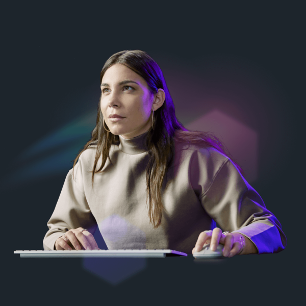 Woman with computer mouse and keyboard.