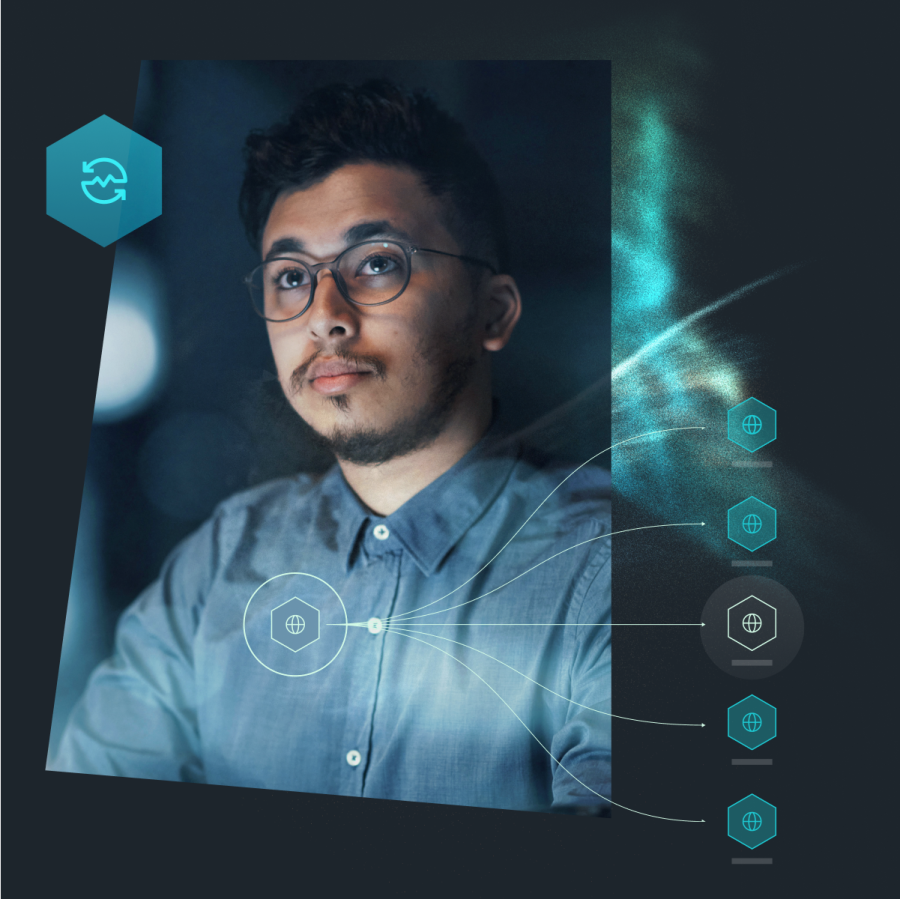 Man looking at an entity relationship graph.