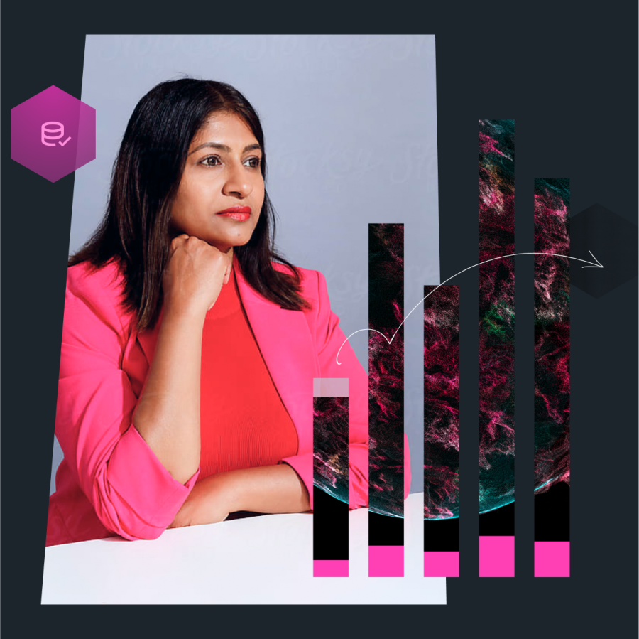 Woman looking promisingly ahead with hand under chin